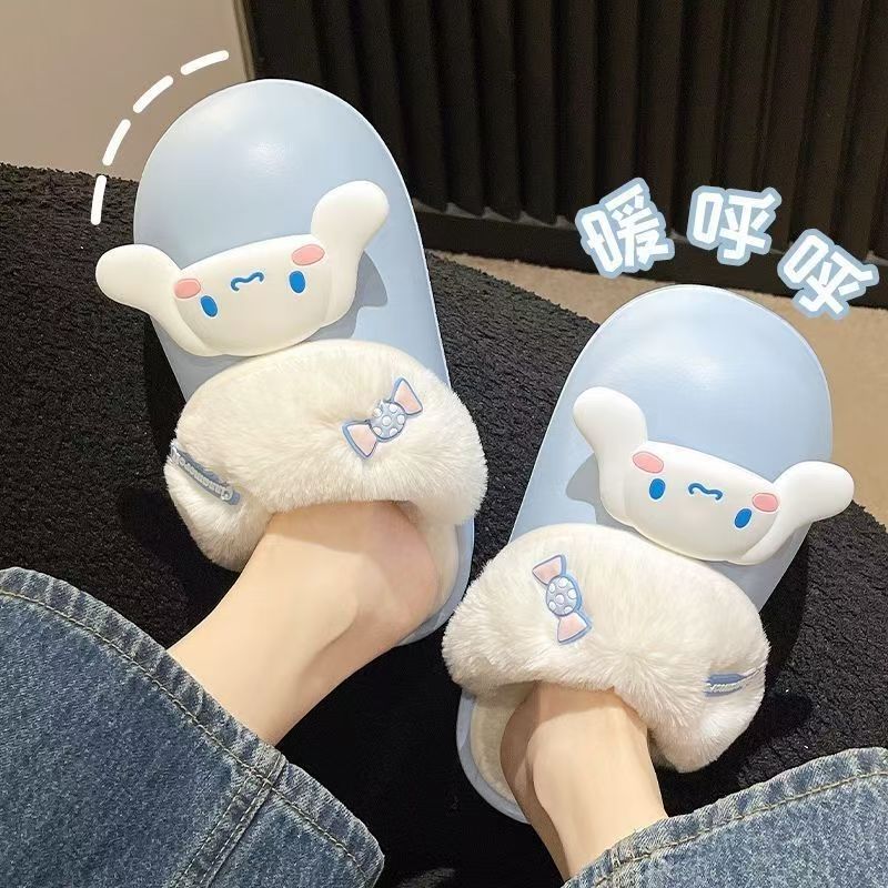 棉拖鞋可拆卸可拆洗卡通美乐蒂厚底棉拖鞋冬季外穿保暖包头毛毛拖 - 图2