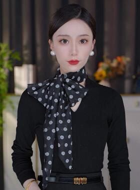 韩系波点丝巾系脖高级感女2026春秋新款丝带脖饰飘带领巾搭配长条