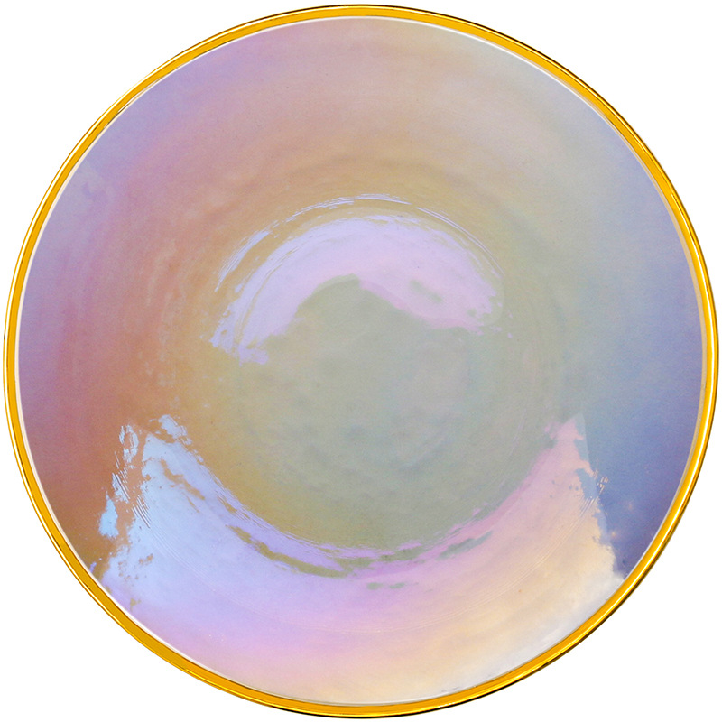 创意日式彩虹离子镀锤纹玻璃盘碗水果盘子碗套装西餐盘玻璃沙拉碗-图3
