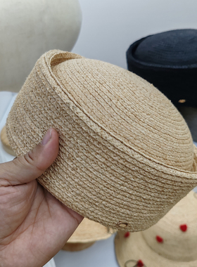 设计师款拉菲草复古空姐帽药盒帽