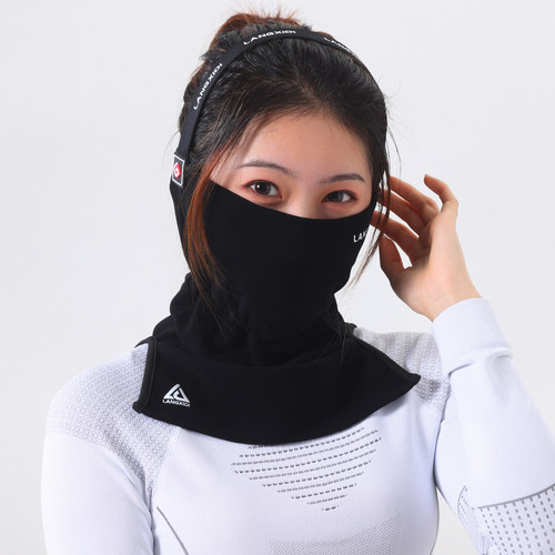 冬季保暖滑雪护脸罩美利奴羊毛蚕丝头套女V脸防风透气防寒围脖套 - 图1