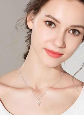 2025新款欧美风莫桑吊坠女925银电镀18k金时尚十字架锁骨钻石项链