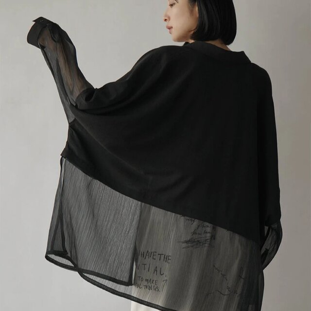 Ridangui brand spring 26 loose lapel splicing overlay see-through fine mesh fine-sleeved shirt 1.5W