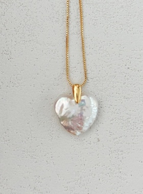 甜酷女孩-浮光拾贝天然珍珠爱心项链银镀金18K金可盐可甜简约百搭