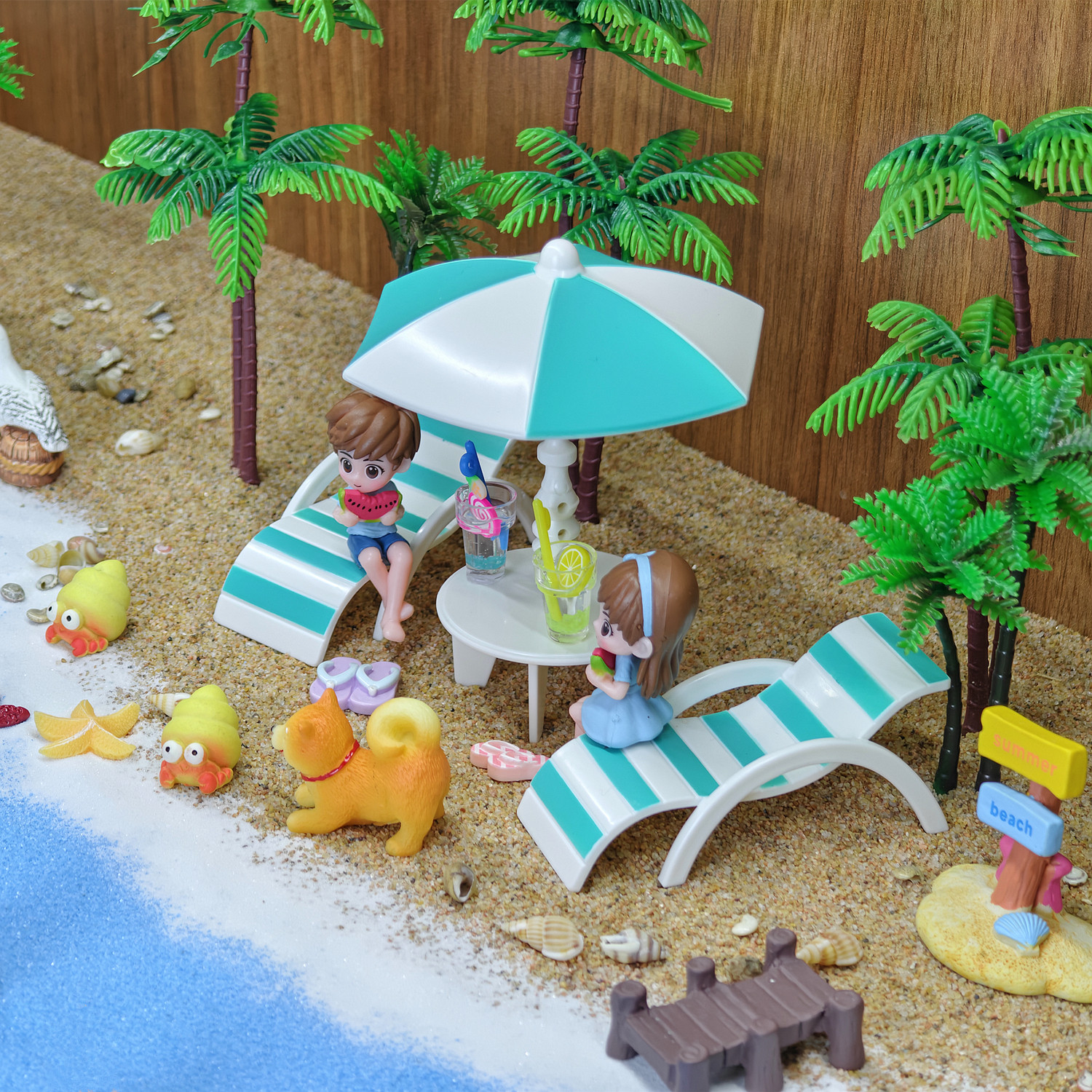 海边沙滩微景观造景材料包椰子树太阳伞装饰家居玄关柜展示盒摆件,淘宝优惠券,粉丝福利购,淘宝优惠卷