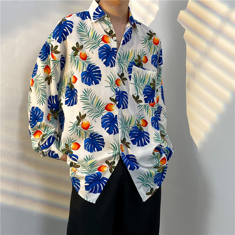 港风vintage满油画花衬衫男女复古痞帅百搭宽松情侣长袖衬衣外套_虎窝淘