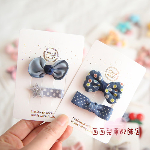 儿童发饰宝宝头饰品多彩小公主蝴蝶结全包布发卡鸭嘴夹边夹发夹子 - 图1