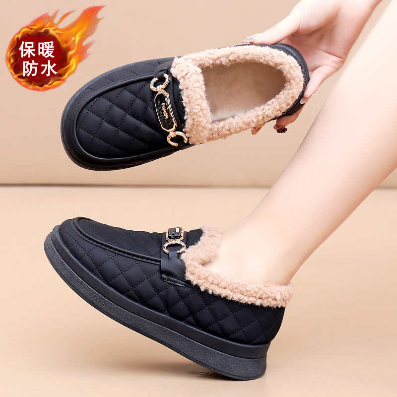 软底乐福鞋妈妈鞋毛毛加绒加厚保暖老北京皮面防水一脚蹬女士棉鞋,淘宝优惠券,粉丝福利购,淘宝优惠卷
