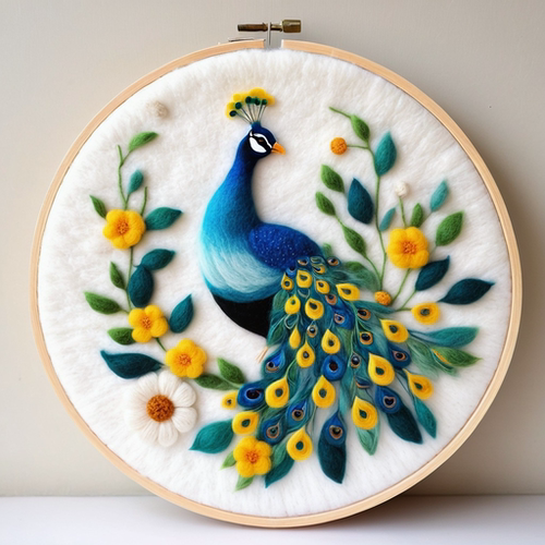 国风孔雀羊毛毡戳戳乐手工diy材料包制作生日礼物摆件装饰画挂件 - 图2