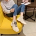 Mùa thu 2019 hàng mới châu Âu Giày da nữ châu Âu bốt đầu tròn bằng phẳng với giày vải Hàn Quốc - Giày ống boot nữ cổ thấp Giày ống