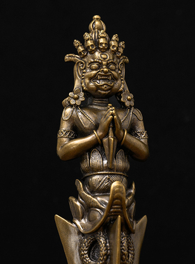 莲师普巴金刚降魔杵摆件纯黄铜朗达解脱杵家用供奉法器手把件装饰