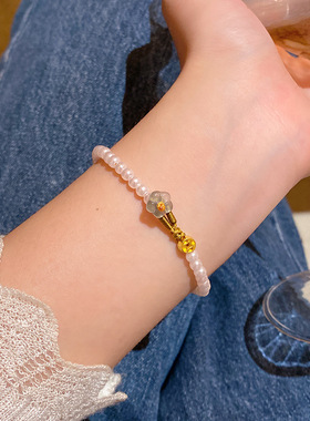 法式复古小众珍珠花朵手链