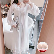 Net Yarn Palace Princess Wind with chest cushion Sleeping woman Summer thin section Long style Knee Pure Cotton Modell Spring Autumn Sleeping Dress