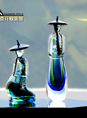 中式混彩琉璃人物摆件家居饰品