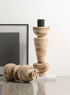 几何立体雕刻实木摆件复古风摆件