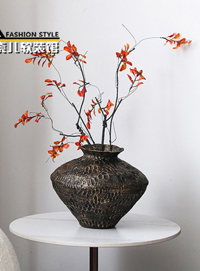 复古金属釉陶瓷花瓶做旧仿铜花器
