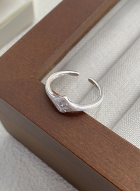 S925纯银小众设计八芒星哑光拉丝戒指女韩国个性素圈轻奢开口指环