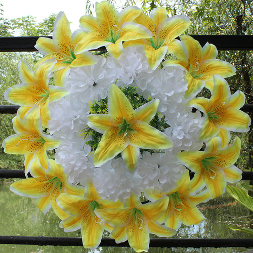菊花圈50CM绢花环清明扫墓上坟用花祭祀假花公墓地摆放祭奠塑料花 - 图1