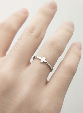 s925纯银简约十字架极细清新戒指