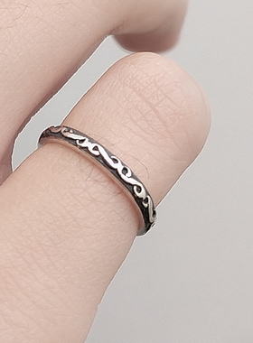 s925纯银欧美复古花纹个性戒指