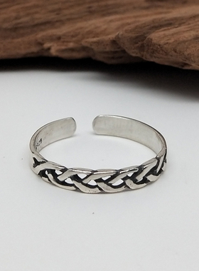 s925纯银复古民族风编织女生戒指