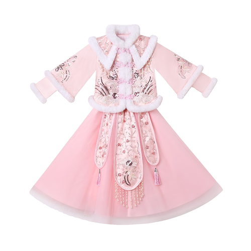 汉服女童冬装2025新款儿童加绒加厚中国风拜年服冬季女孩古风唐装 - 图3