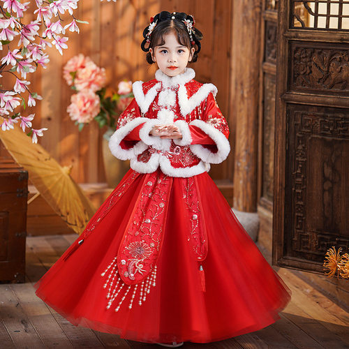 汉服女童冬装2025新款儿童加绒加厚中国风拜年服冬季女孩古风唐装 - 图2
