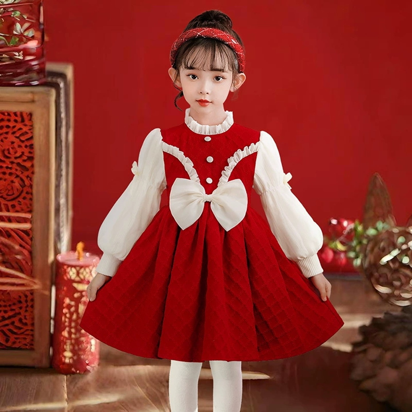 女童连衣裙冬季2025新款儿童加绒公主裙礼服冬款女孩喜庆新年裙子,淘宝优惠券,粉丝福利购,淘宝优惠卷