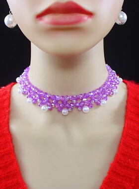 人造水晶珍珠项链女锁骨颈链项圈