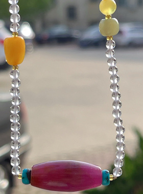 天然无烧无注胶无任何处理的红宝石桶珠转运珠天珠锁骨链吊坠项链