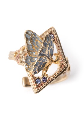 Palnart poc日本原创设计新艺术运动风华丽蝴蝶画框夜蝶戒指