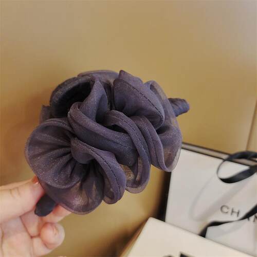 高级感森女欧根纱花朵大号抓夹氛围感韩国立体网纱后脑勺鲨鱼夹子 - 图2