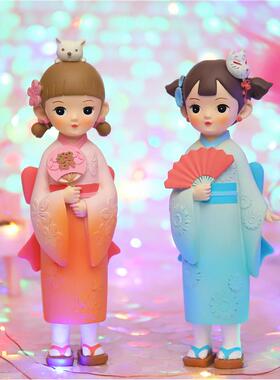 厂家新款扇子古风少女系列家居摆件复古装饰品送女生日蛋糕礼物