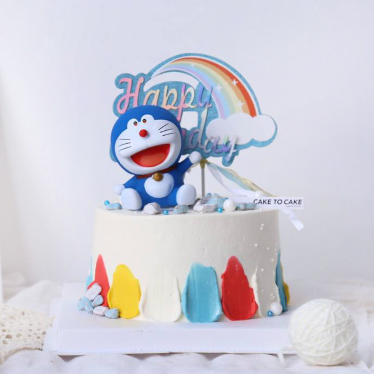 烘焙蛋糕摆件摇头叮当猫蛋糕装饰摆件蓝胖子猫玩偶儿童生日礼物 忆美时尚