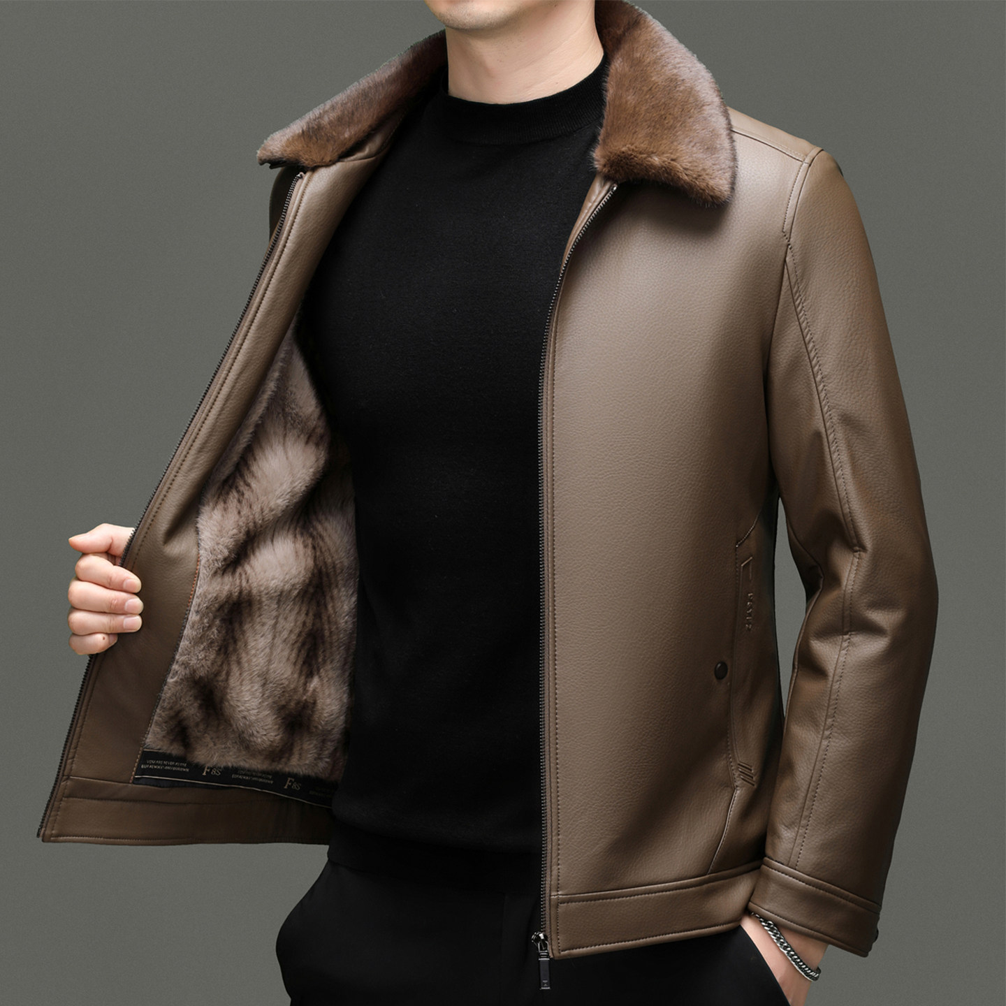 海宁皮衣男真皮绵羊皮爸爸装保暖新款中年加绒加厚皮夹克外套冬季,淘宝优惠券,粉丝福利购,淘宝优惠卷