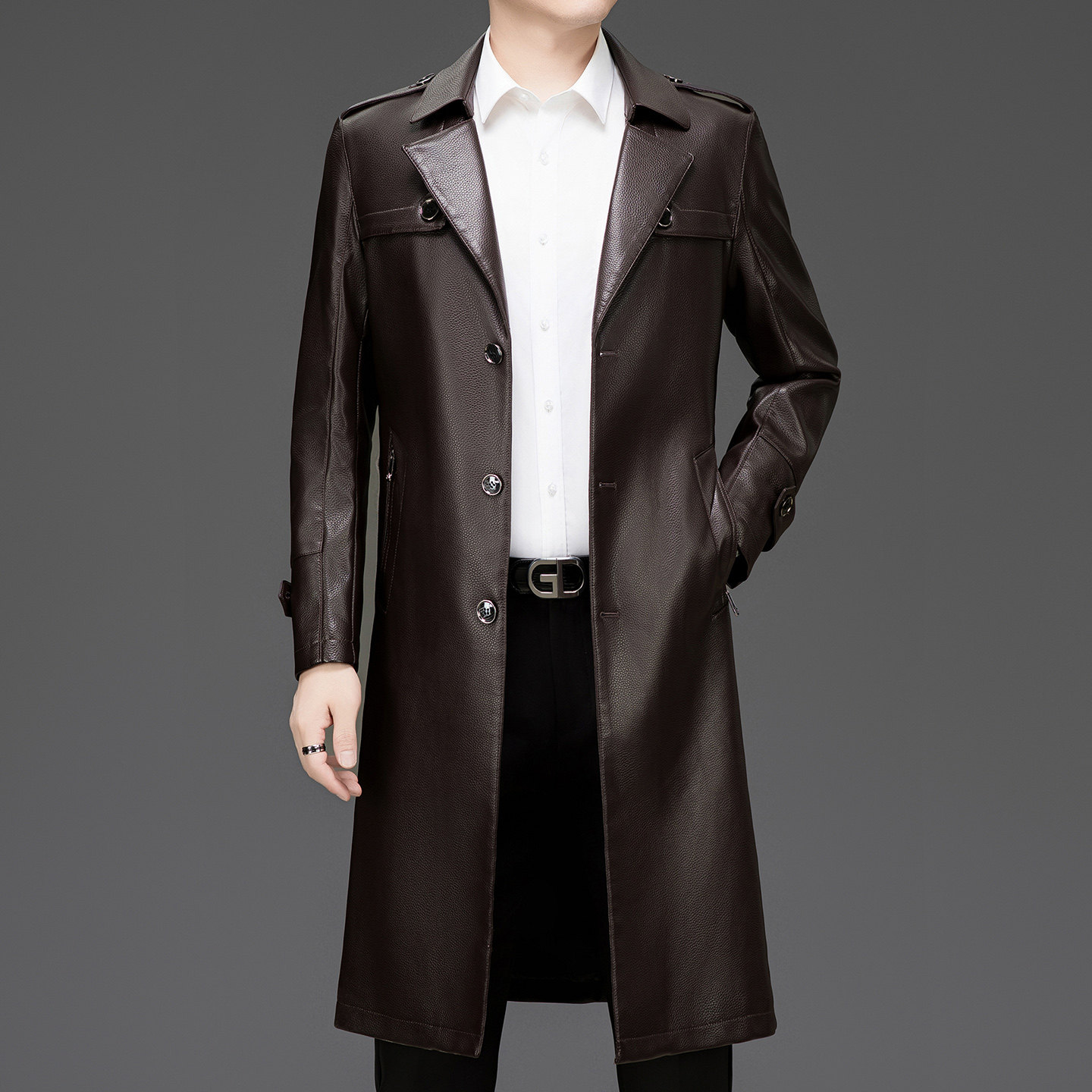 新款海宁真皮皮风衣男长款过膝头层牛皮西装领皮大衣男士皮衣外套,淘宝优惠券,粉丝福利购,淘宝优惠卷