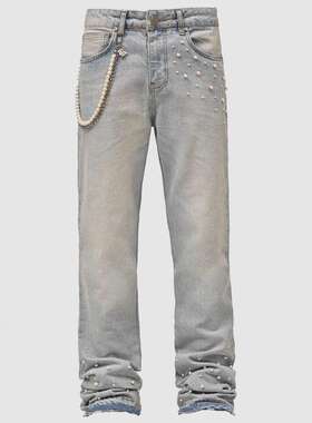 Men's denim straight leg pants stretch denim straight leg
