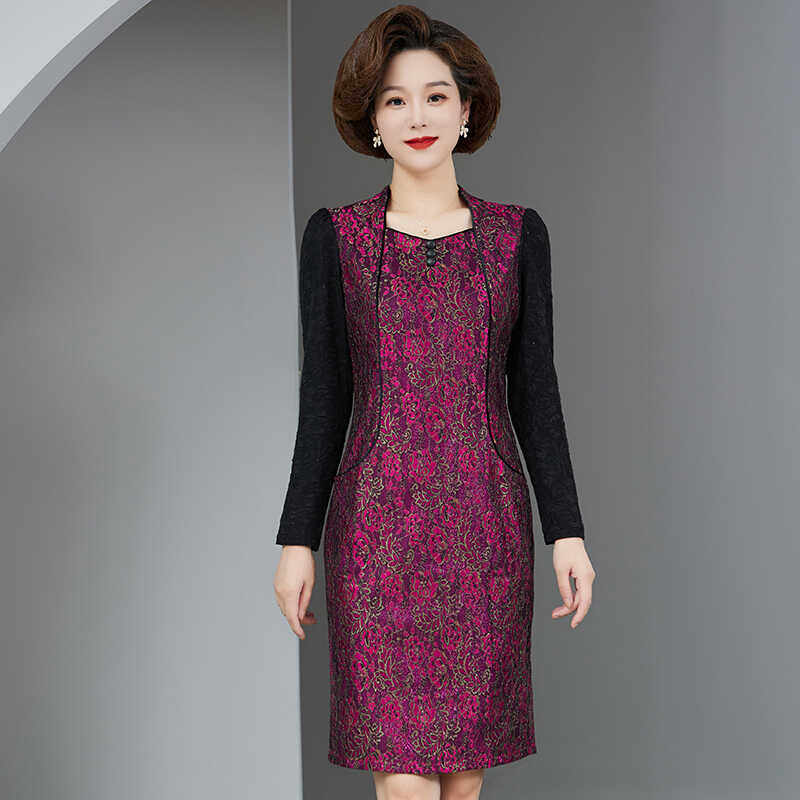 喜婆婆婚宴装2024秋冬款中年妈妈高贵高档礼服平时可穿洋气连衣裙