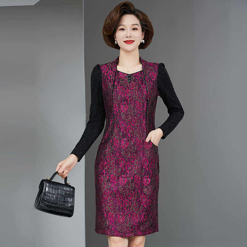 喜婆婆婚宴装2024秋冬款中年妈妈高贵高档礼服平时可穿洋气连衣裙