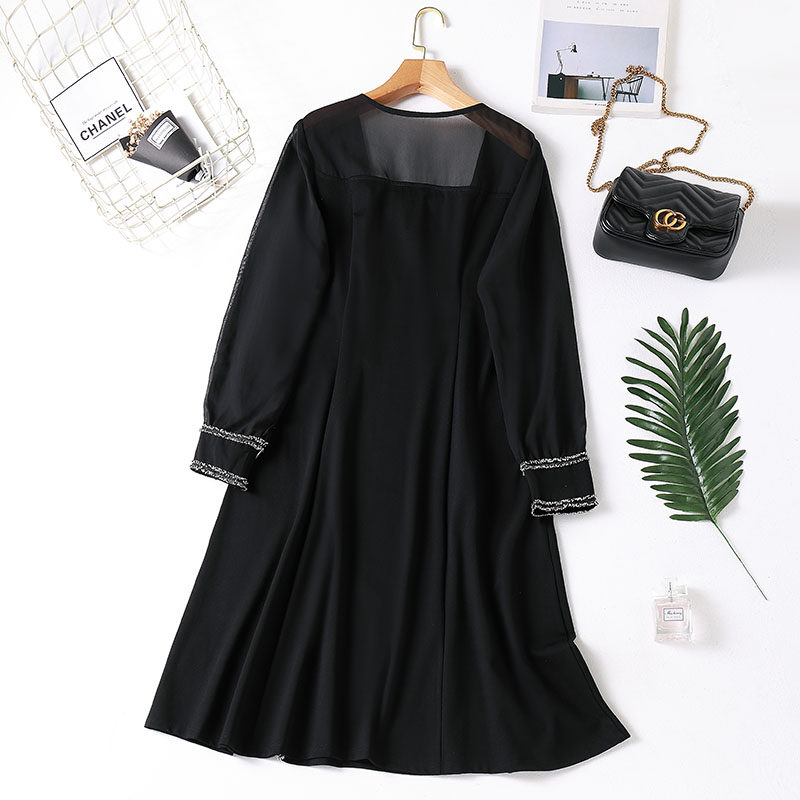 2020秋季方领拼接气质女装潮长袖裙 云妃秀大码女装