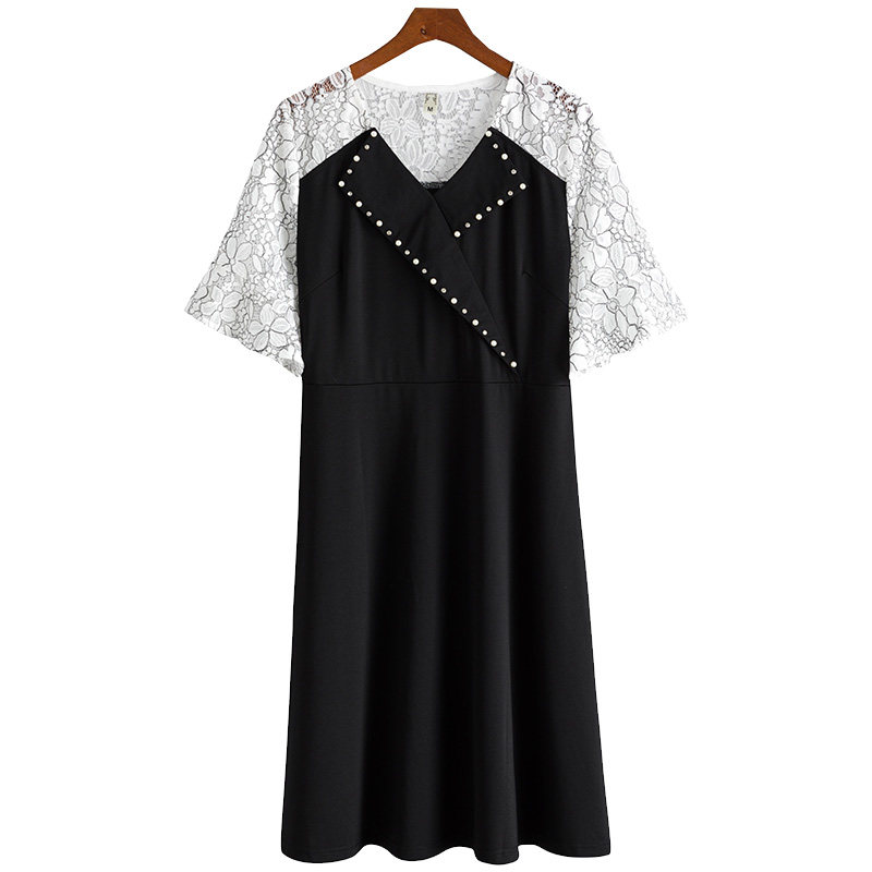 韩版宽松大码钉珠胖mm拼接潮连衣裙 云妃秀大码女装