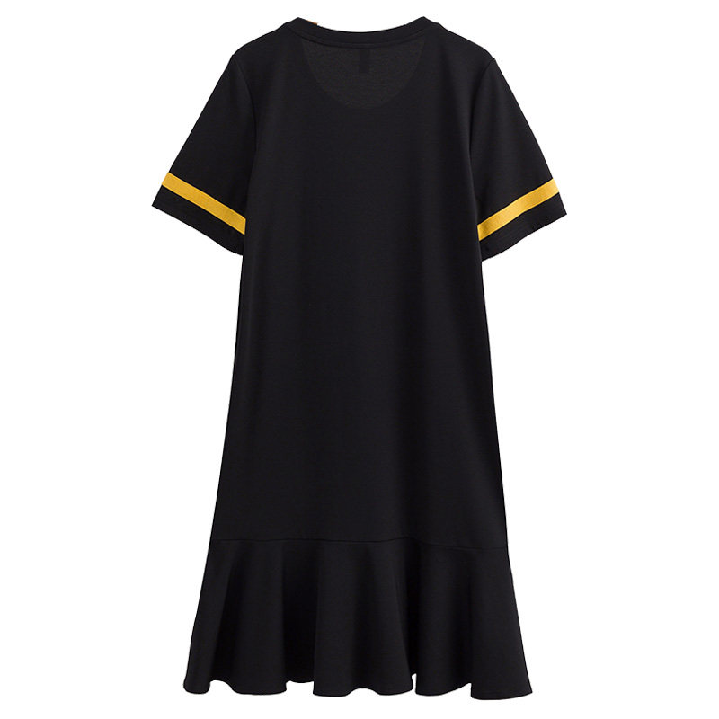 韩版拼接大码圆领2020潮连衣裙 云妃秀大码女装