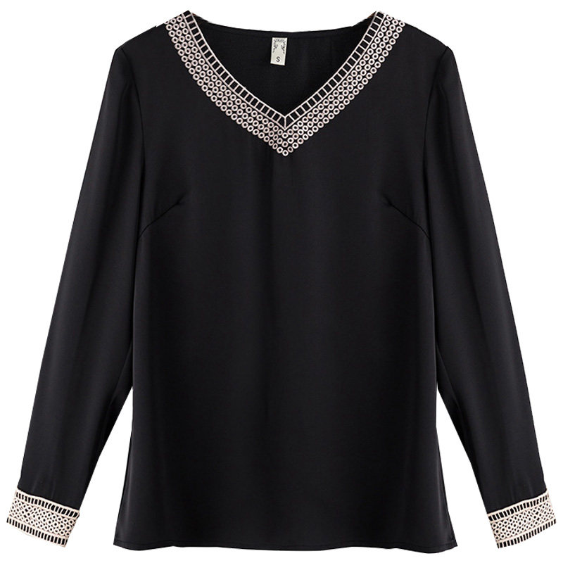 大码女装胖mm拼接v领撞色洋气上衣 云妃秀大码女装