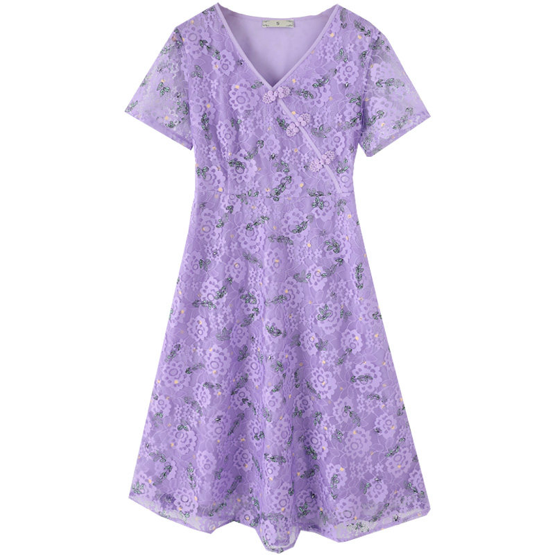 韩版印花v领名媛风大码宽松连衣裙 云妃秀大码女装