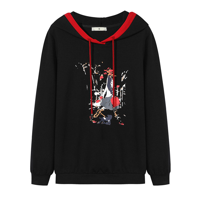 大码女装时尚百搭连帽撞色胖mm卫衣 云妃秀大码女装