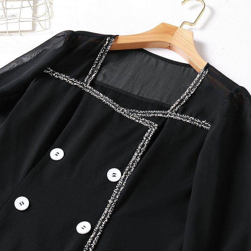 2020秋季方领拼接气质女装潮长袖裙 云妃秀大码女装