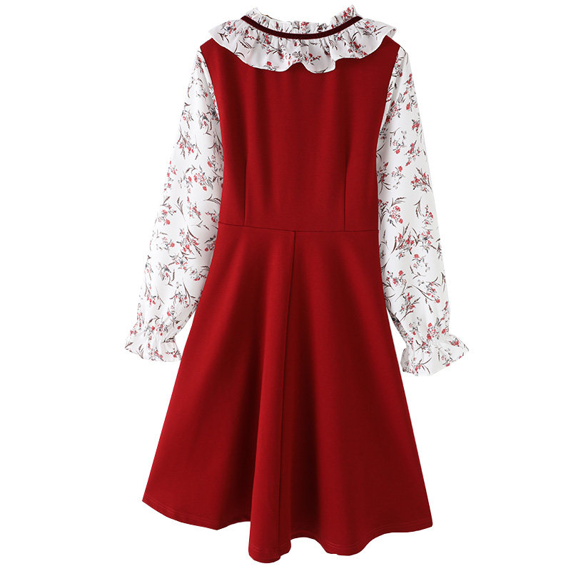 2020秋季领口拼接绑带装饰潮连衣裙 云妃秀大码女装