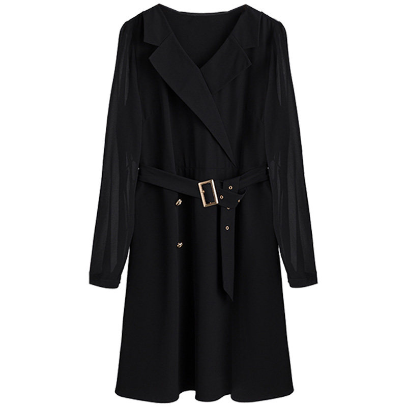 韩版大码雪纺拼接西装领胖mm连衣裙 云妃秀大码女装