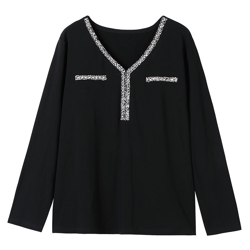 韩版印花v领织带大码女装胖mm上衣 云妃秀大码女装