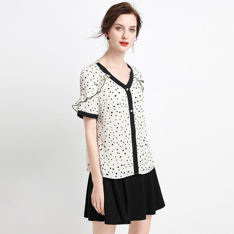 大码女装雪纺波点韩版夏季新款上衣 云妃秀大码女装